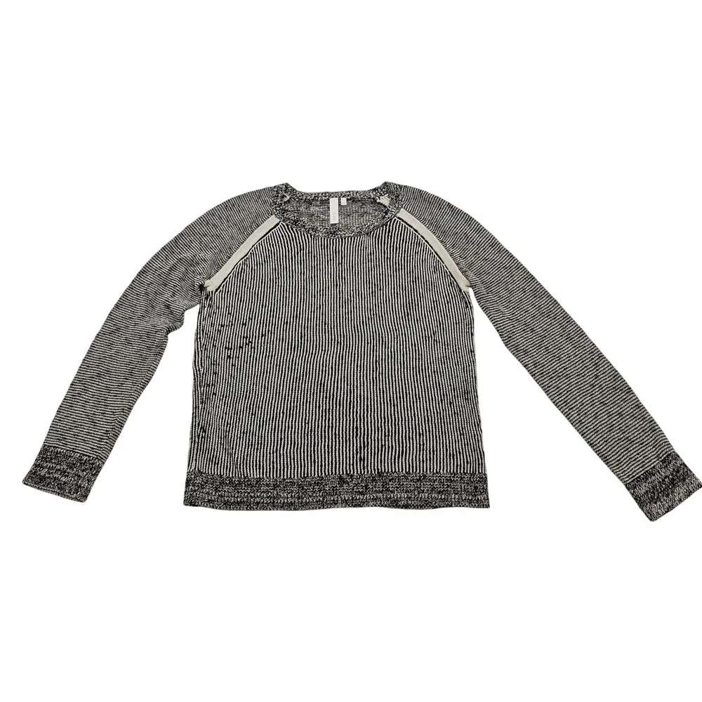 SI-IAE Womens Sweater Long Sleeve‎ Crewneck Striped Black White Larg
